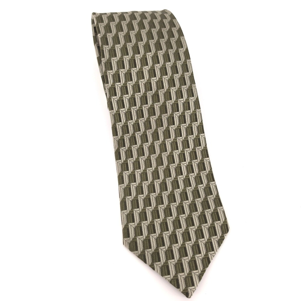Ermenegildo Zegna Mens Tie Silk Olive Green Geometric Made in Italy KilgoreTrout